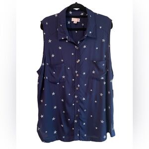Starry Night Sleeveless Blouse Navy Blue